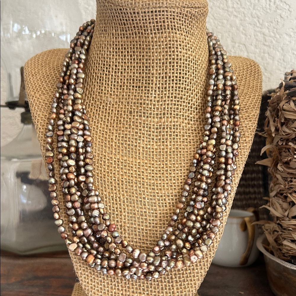 Silpada gold copper bronze colored freshwater pearls necklace torsade sterling